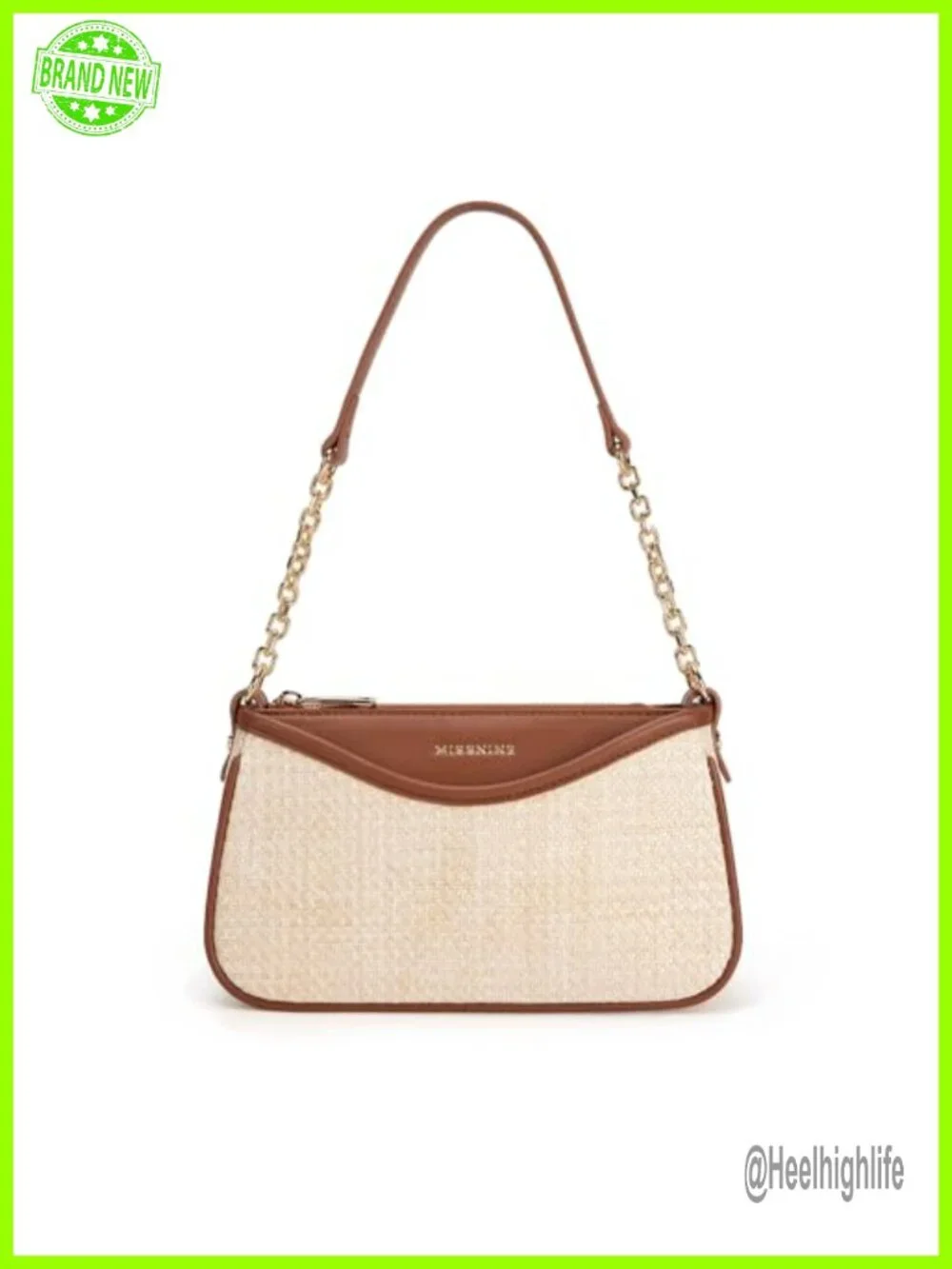 Vegan Leather Hobo Shoulder Bag with Raffia Weave Three-Compartment